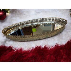Vintage Oval Mirror Vanity Tray 18 x 9 3/4" Hollywood Regency MCM